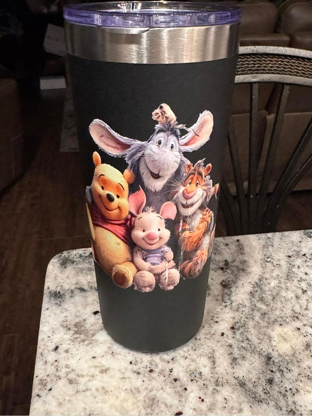 Black Winnie the Pooh Character Travel Tumbler